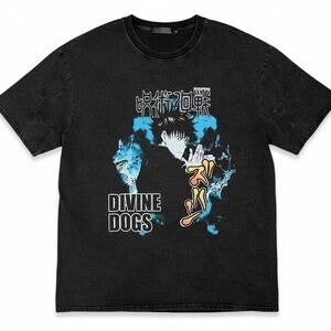 Jujutsu Kaisen Divine Dogs Megumi Fushiguro Black Retro Vintage T-Shirt Men's M